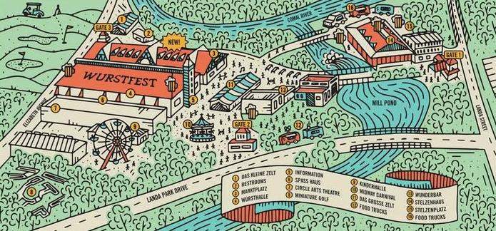An animated map of Wurstfest in New Braunfels, Texas.