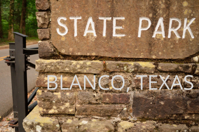 Rock Sign reads State Park Blanco Texas
