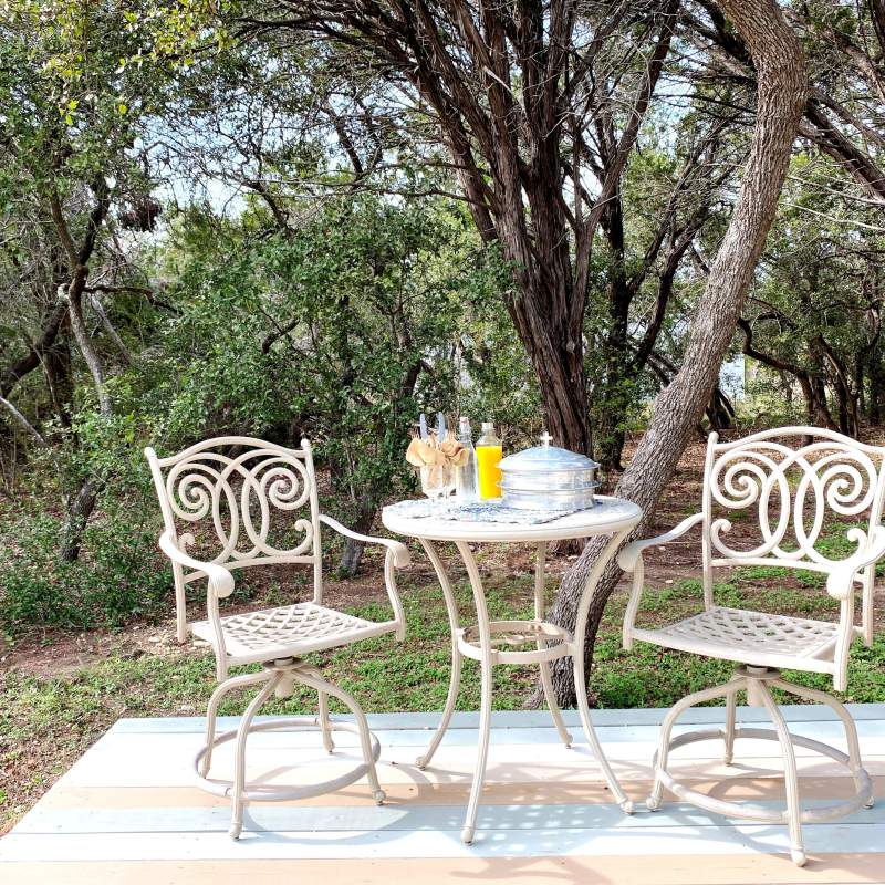 Private seating at a table set for an intimate breakfast.