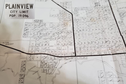 Architectural drawing of Plainview Texas 1958 street map.