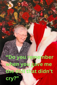 Elderly woman talking to Santa Claus