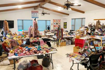 Pop-up shoppers market set up at a textiles retreats.