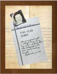 Woman's photo on the first page of a five year diary. Written on it: 